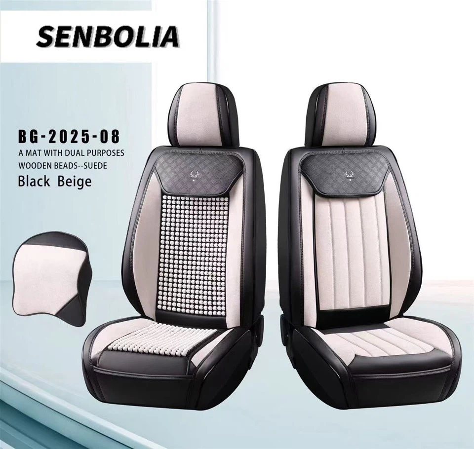 SENBOLIA Saint Bolia BG-2025-08 Dual-Purpose Wooden Beads Leather Car Seat Cushion